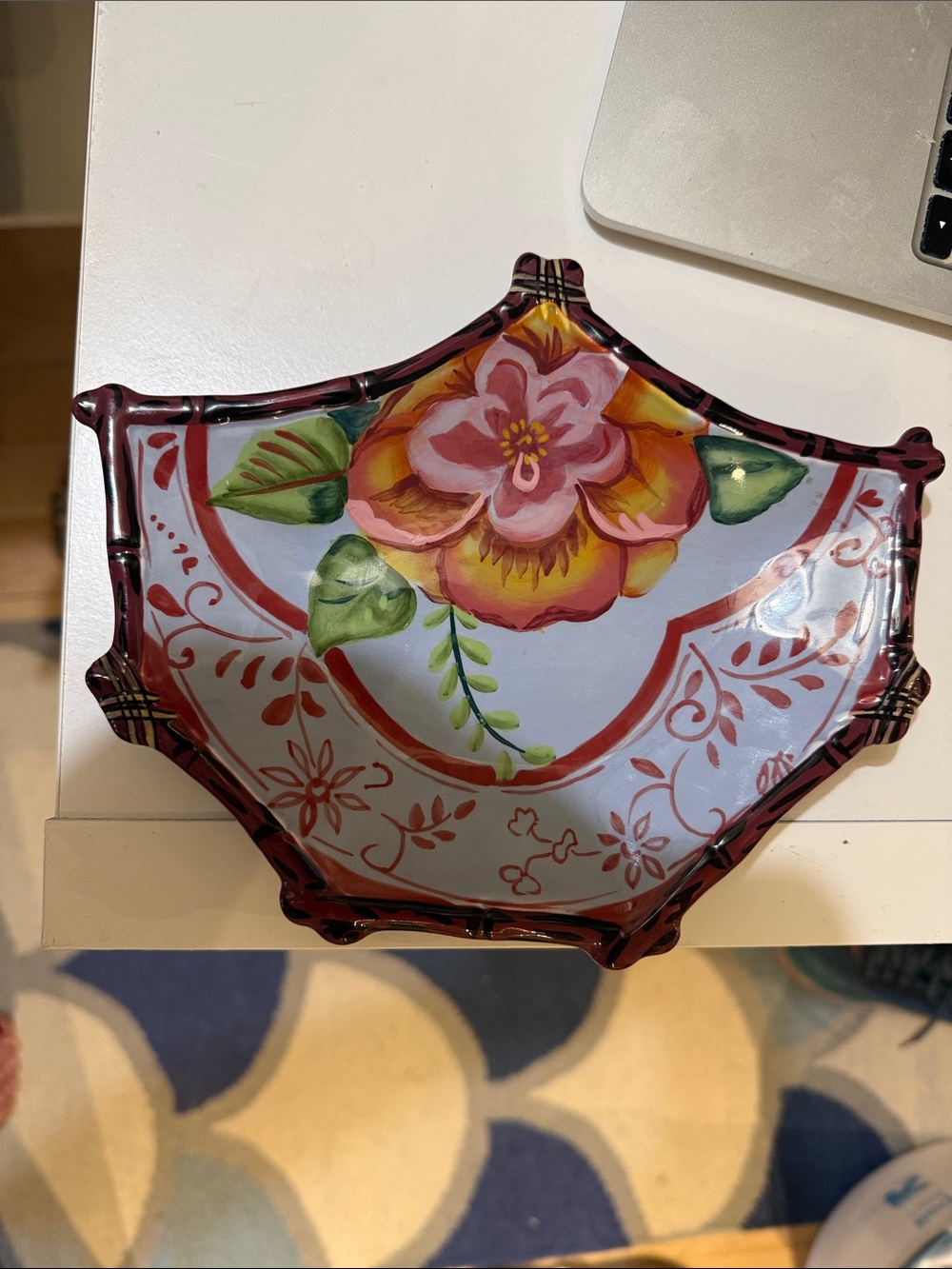 Tracy Porter Lavender Ceramic decorative dish with Maroon Rim